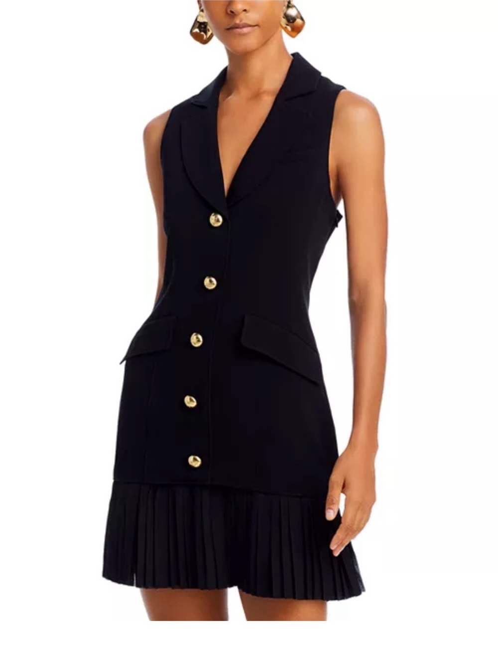 cinq a sept Black Sleeveless Blazer Dress with Gold Buttons